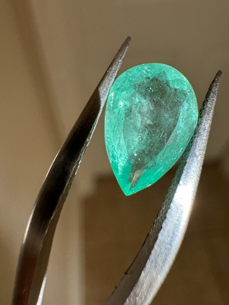 1.75 carat pear cut Chivor mine Colombian Emerald